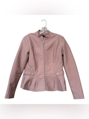Baccini Blush Pink Faux Leather Peplum Jacket